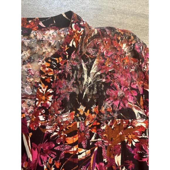 Cocomo Woman Popover Floral Print Tunic Top Roll Tab Sleeves Size Xlarge Lace - Picture 2 of 3